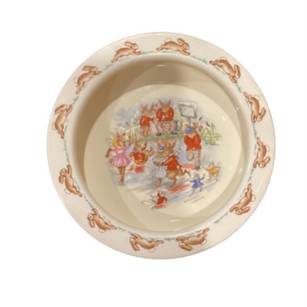 Bunnykins Royal Doulton Bone China Bowl signed Barbara Vernon  “Skating”